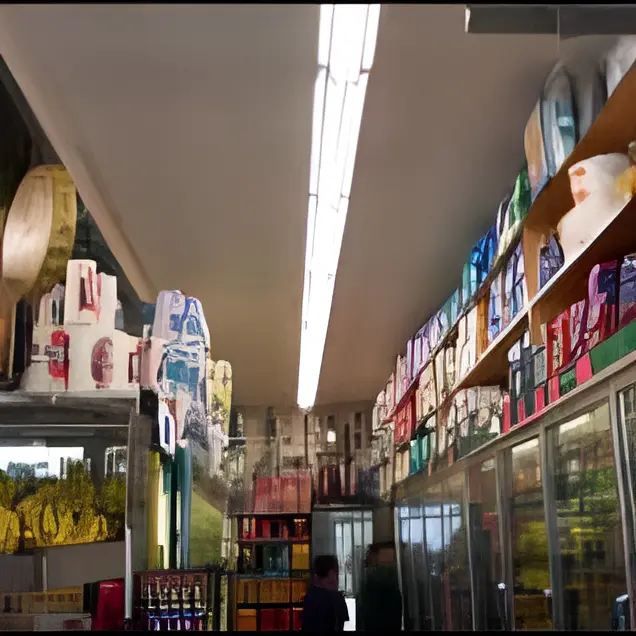 Grocery store aisle with refrigerated shelves.